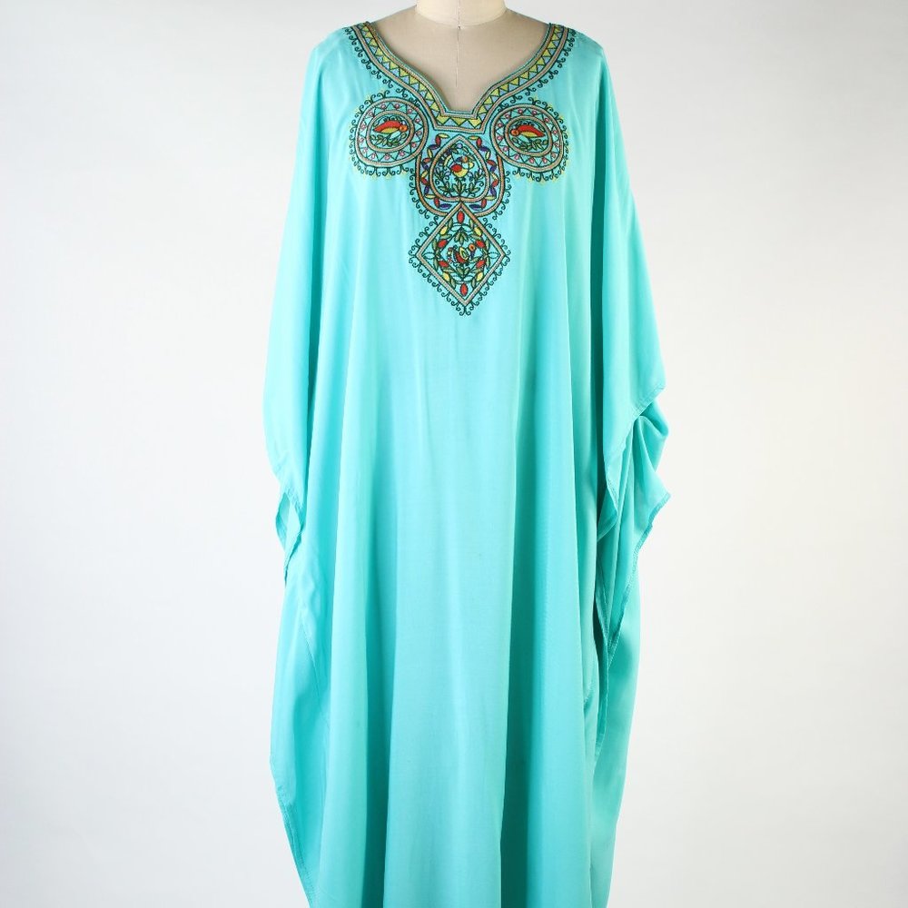 Cotton Turquoise Long Caftan